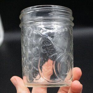 Vintage Anchor Hocking Clear Glass Half Pint Jelly Jar Fruit Embossed Design